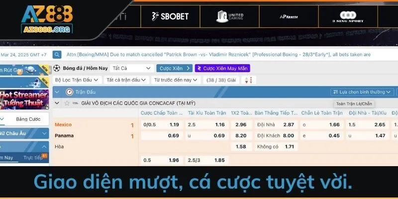 Giao diện mượt mà giúp trải nghiệm cá cược tuyệt vời.